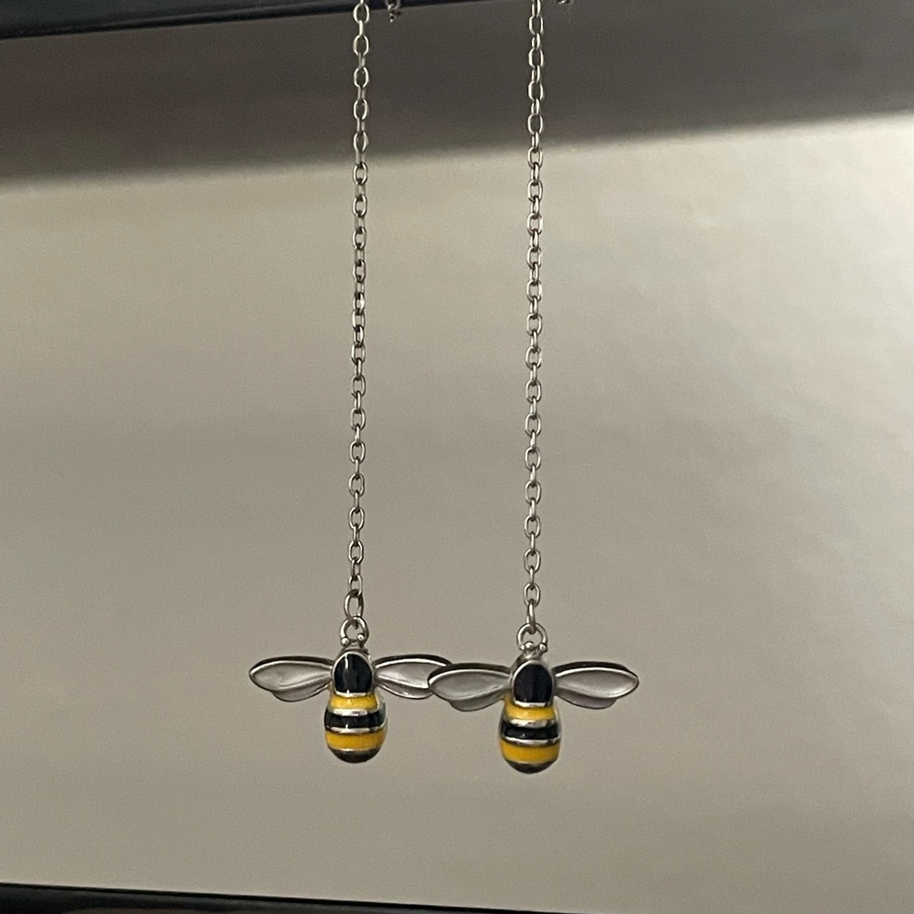 Bee Dangle Earrings in Silver and Yellow